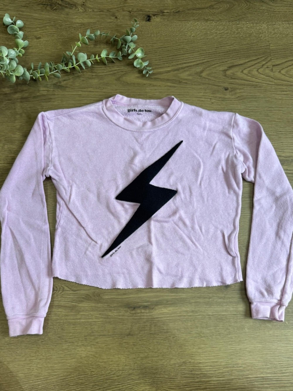 Girls Do Too Small Pink Black Lightning Bolt Cropped Sweatshirt